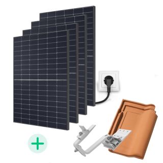 Kit Solaire Plug And Play - 1720 Wc - Fixations au choix-Toit en tuiles-1 ligne de 4 panneaux