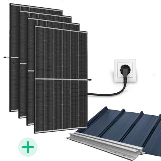 Kit Solaire Plug And Play 2000 Watts Sunpower double face-Toit bac acier-1 ligne de 4 panneaux portrait