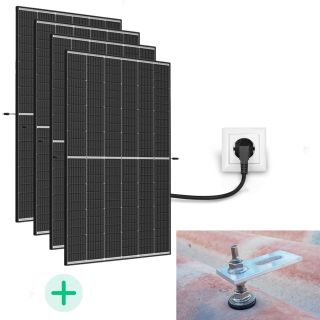Kit Solaire Plug And Play 2000 Watts Sunpower double face-Toit tôles ondulées-1 ligne de 4 panneaux portrait