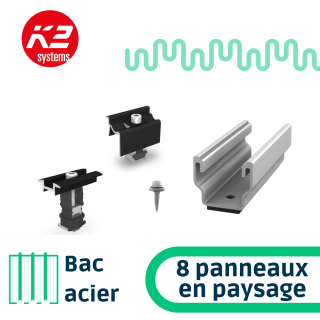 Kit de fixation sur bac acier - 1 colonne de 8 panneaux en paysage