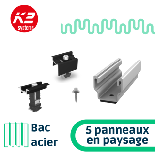 Kit de fixation sur bac acier - 1 colonne de 5 panneaux en paysage