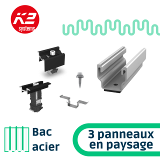 Kit de fixation sur bac acier - 1 colonne de 3 panneaux en paysage