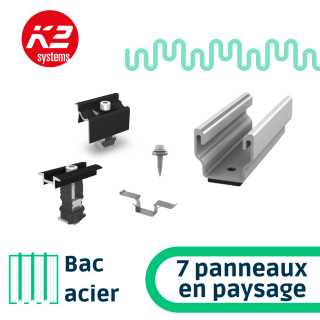 Kit de fixation sur bac acier - 1 colonne de 7 panneaux en paysage