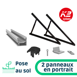 K2 Systems - Kit de fixation pose au sol inclinaison réglable - 2 panneaux en portrait