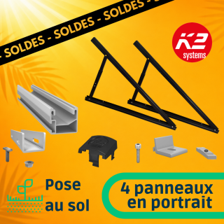 K2 Systems - Kit de fixation pose au sol inclinaison r&eacute;glable - 4 panneaux en portrait