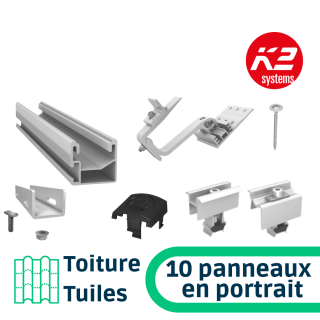 K2 Systems - Kit de fixation toiture tuiles - 10 panneaux en portrait