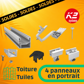 K2 Systems - Kit de fixation toiture tuiles - 4 panneaux en portrait