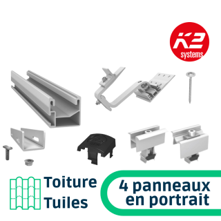 K2 Systems - Kit de fixation toiture tuiles - 4 panneaux en portrait
