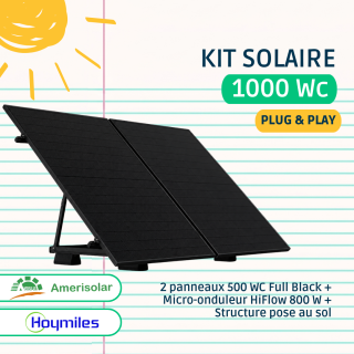 Kit Solaire Plug And Play 1000 Wc - Full Black - avec Structure pose au sol - Suivi de production intégré