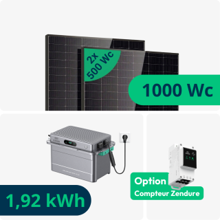 Kit Solaire Plug and Play 1000 Wc avec Batterie 1,92 kWh Zendure