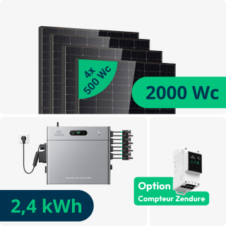 Kit Solaire Plug and Play 2000 Wc avec Batterie 2,4kWh Zendure 2400 PRO &bull; Back-up int&eacute;gr&eacute;