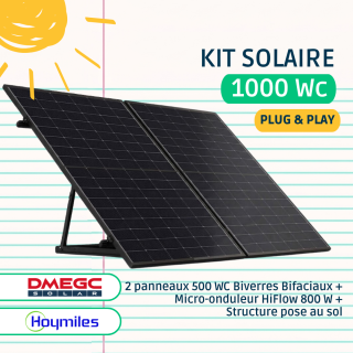 Kit Solaire Plug And Play 1000 Wc - Bifacial - Structure pose au sol incluse - Suivi de production int&eacute;gr&eacute;