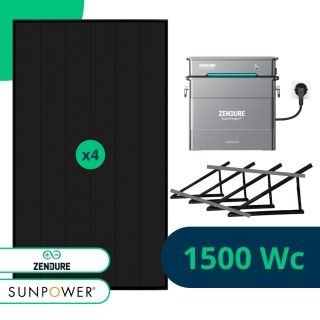 Kit solaire Plug And Play 1500 Wc Sunpower avec Batterie Zendure 2kWh - Support au Sol inclus