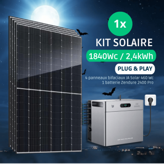 Kit Solaire Plug and Play 1840 Wc avec Batterie 2,4kWh Zendure 2400 PRO &bull; Back-up int&eacute;gr&eacute;