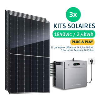 3 X Kits Solaires Plug and Play 1840 Wc avec Batteries 2,4kWh Zendure 2400 PRO • Back-up intégré
