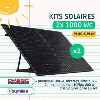 Kits Solaires Plug And Play 2x1000 Wc - Bifacial - Structures pose au sol incluses - Suivi de production intégré