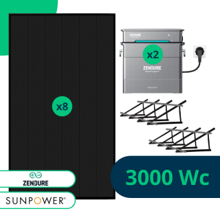 Kit solaire Plug And Play 3000 Wc Sunpower avec stockage Zendure 3,84 kWh - Support au Sol inclus