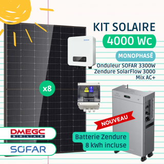 Kit solaire 4000 Wc avec batterie 8kWh Zendure 3000 Mix AC+