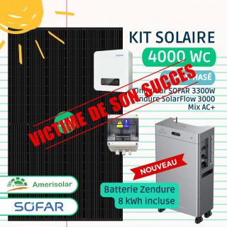 Kit solaire 4000 Wc Full Black avec batterie 8kWh Zendure 3000 Mix AC+
