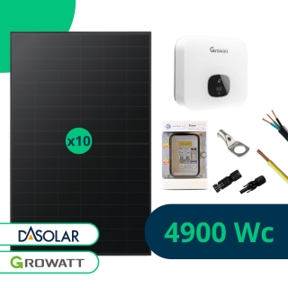Kit solaire autoconsommation 4900 Wc Bifacial Full Black, onduleur Growatt