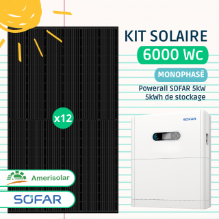 Kit Solaire 6000 Wc Amerisolar, Powerall Sofar avec Batterie 5 kWh - Monophasé
