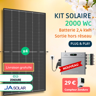 Kit Solaire 2000 Wc 2,4kWh Zendure 2400 PRO &bull; JA Solar&bull; Back-up int&eacute;gr&eacute;