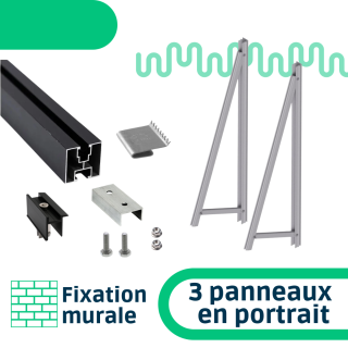 Kit de fixation mur / façade inclinaison réglable pour une rangée de 3 panneaux en portrait