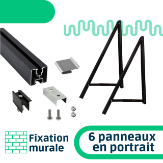 Kit de fixation mur / façade - 1 rangée de 6 panneaux en portrait