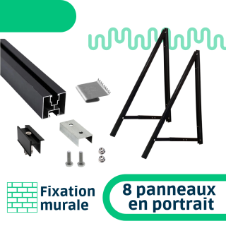 Kit de fixation mur / façade - 1 rangée de 8 panneaux en portrait