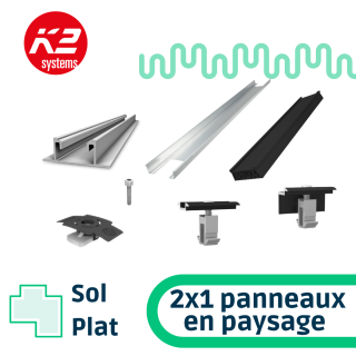 K2 Systems - Kit de fixation sol plat - 2x1 panneaux en paysage