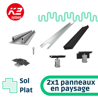 K2 Systems - Kit de fixation sol plat - 2x1 panneaux en paysage
