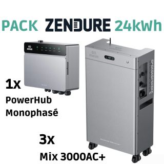 Pack Zendure Mix 24kWh &bull; 3x Mix 3000AC+ &bull; PowerHub monophas&eacute;