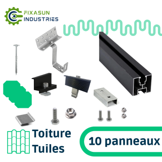 Fixasun - Kit de fixation sur toiture tuiles pour une rangée de 10 panneaux