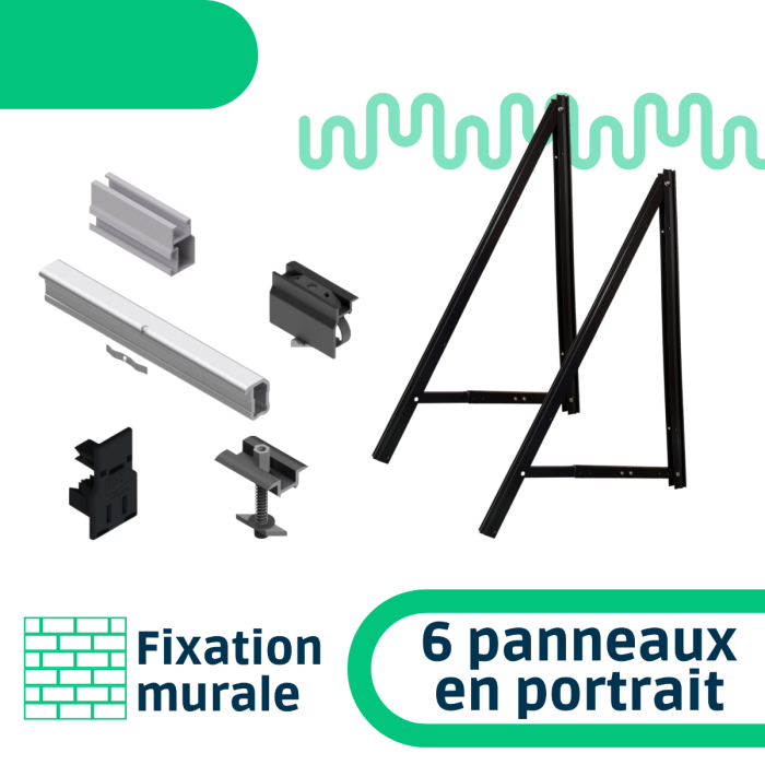 Kit de fixation mur / façade - 1 rangée de 6 panneaux en portrait main product photo