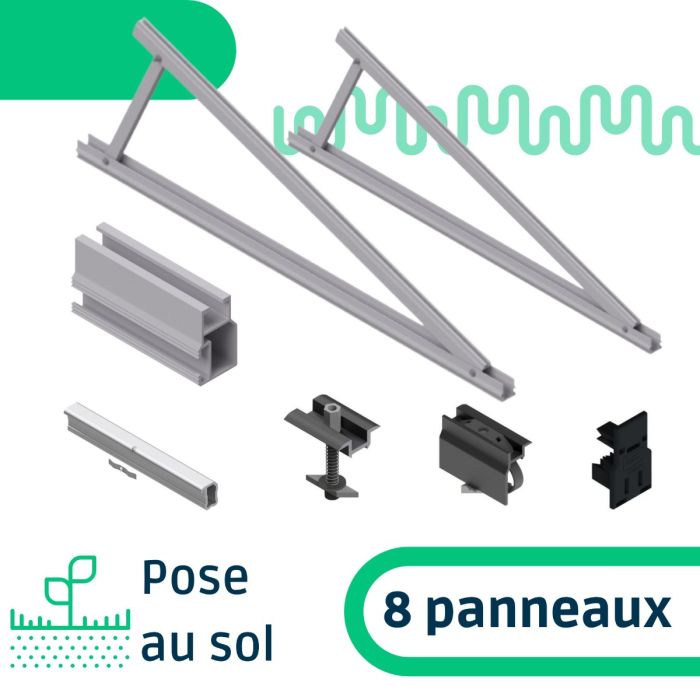 Kit de fixation pose au sol à 30° pour une rangée de 8 panneaux main product photo