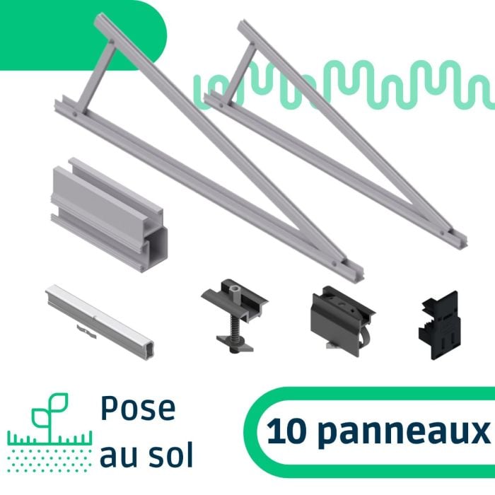Kit de fixation pose au sol à 30° pour une rangée de 10 panneaux main product photo