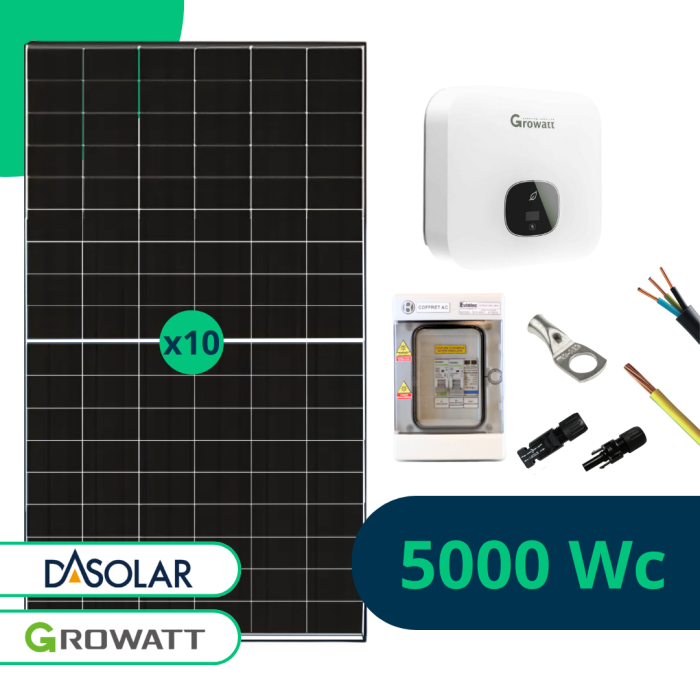 Kit solaire autoconsommation 5000 Wc Bifacial, onduleur Growatt main product photo